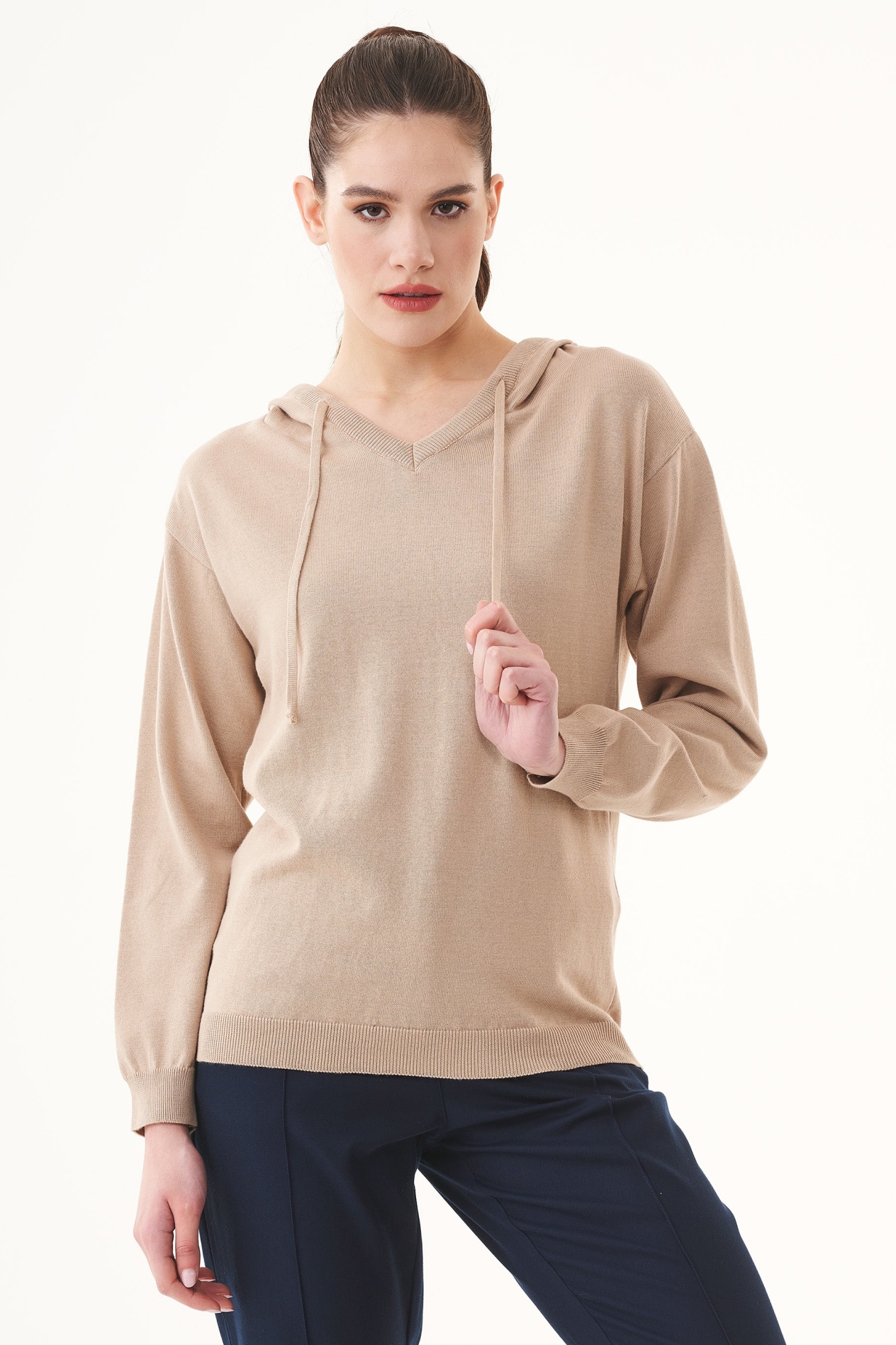 ORGANICATION  Hoodie Fijn Gebreid Abby Steenbeige