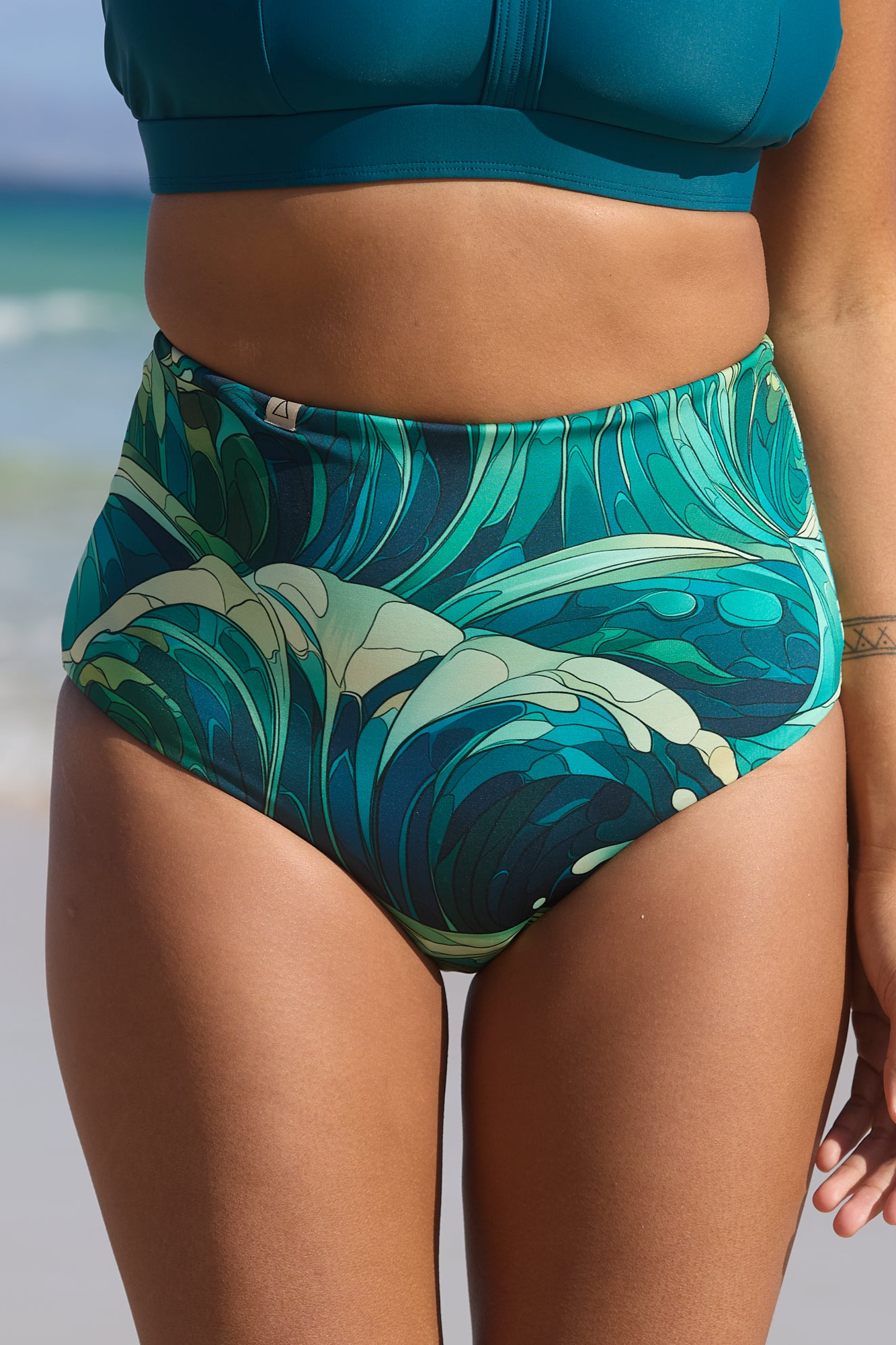 Inaska  Bikinibroekje Omkeerbaar, Hoge Taille, Pure Wave Petrol