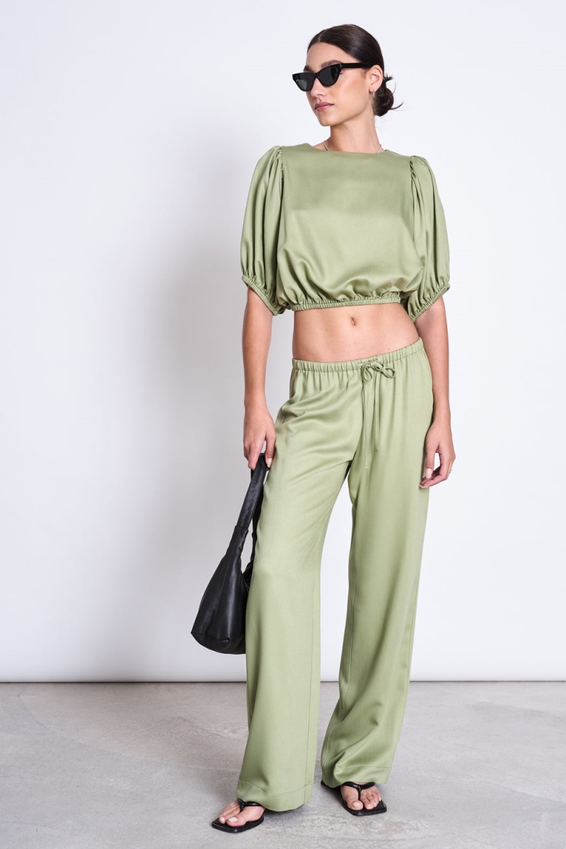 JAN 'N JUNE  Halfhoge Losse Broek Strath Pale Olive