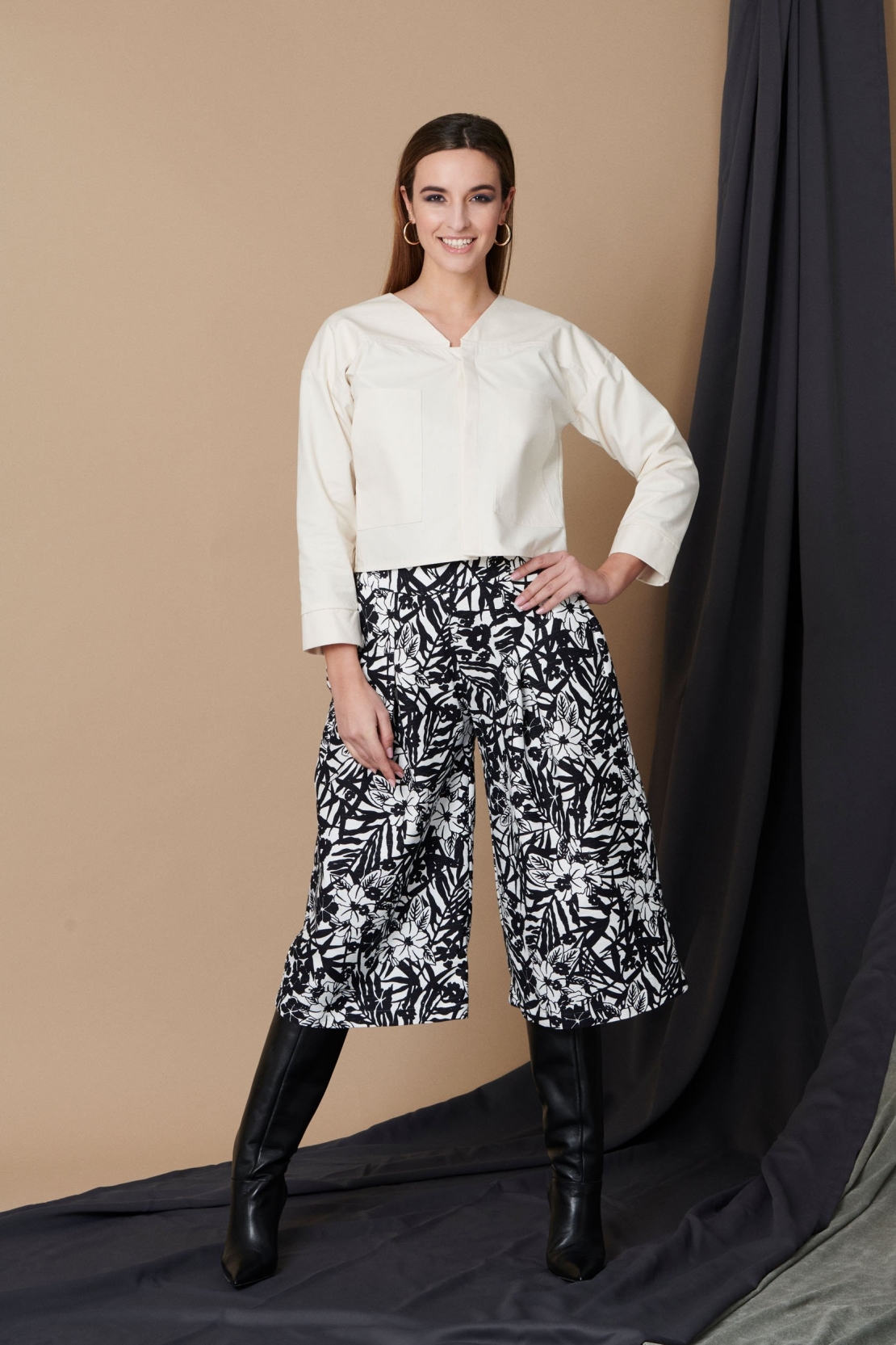 M.R BRAVO  Culotte Broek Zwart Wit