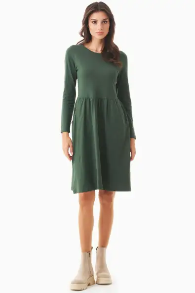 ORGANICATION Jersey Jurk - Donkergroen
