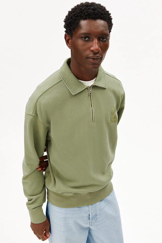 ARMEDANGELS mannen vegan Troyer Fatigue Sweatshirt, Groen Gewassen
