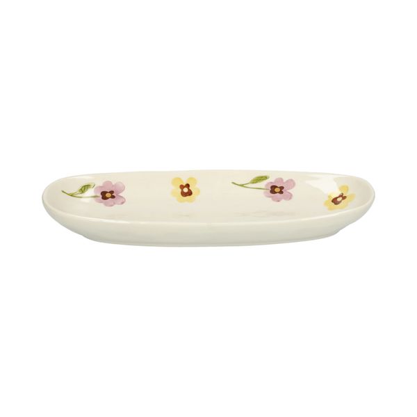 Ovale serveerschaal, steengoed, viooltjes, 25 x 11,5 cm