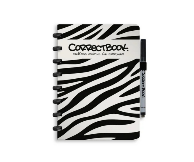 Correctbook A5 Blanco of Lijntjes Brave Zebra - Notitieboek met pen en wisdoekje