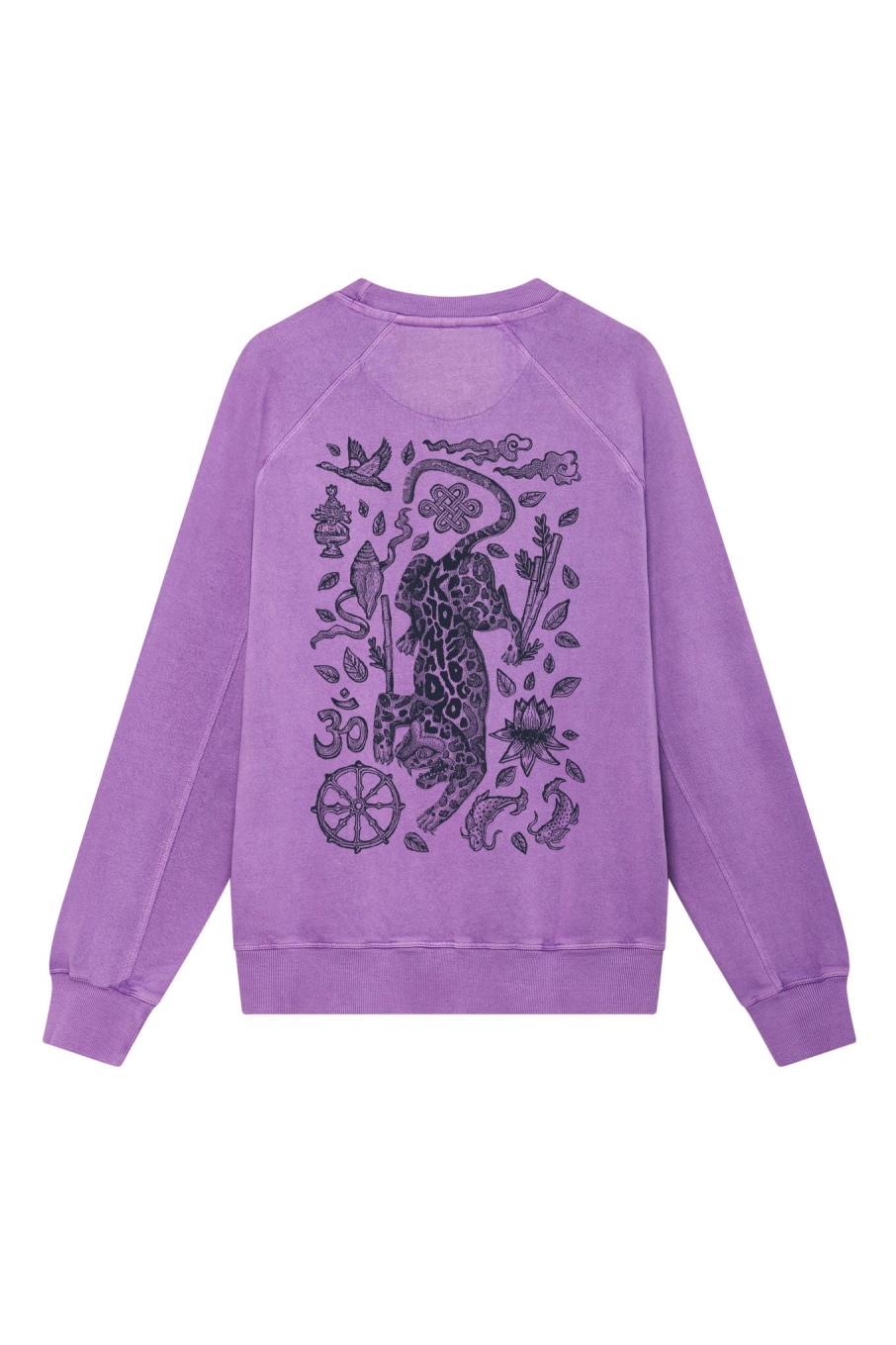 KOMODO mannen vegan Trui Nepali Leopard Biologisch Katoen Rugprint Lila