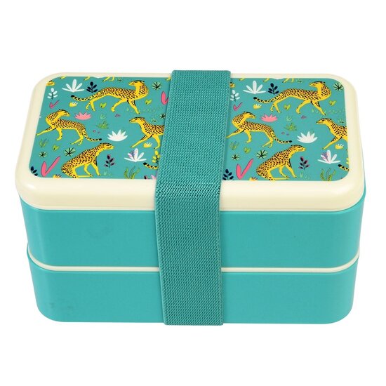Rex London Bento Box Cheetah lunchtrommel + bestek set