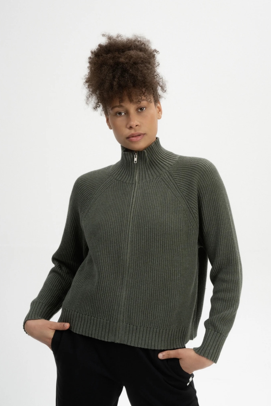 MELA  Gebreid Vest Rib Kamuka Groen MÃªlee