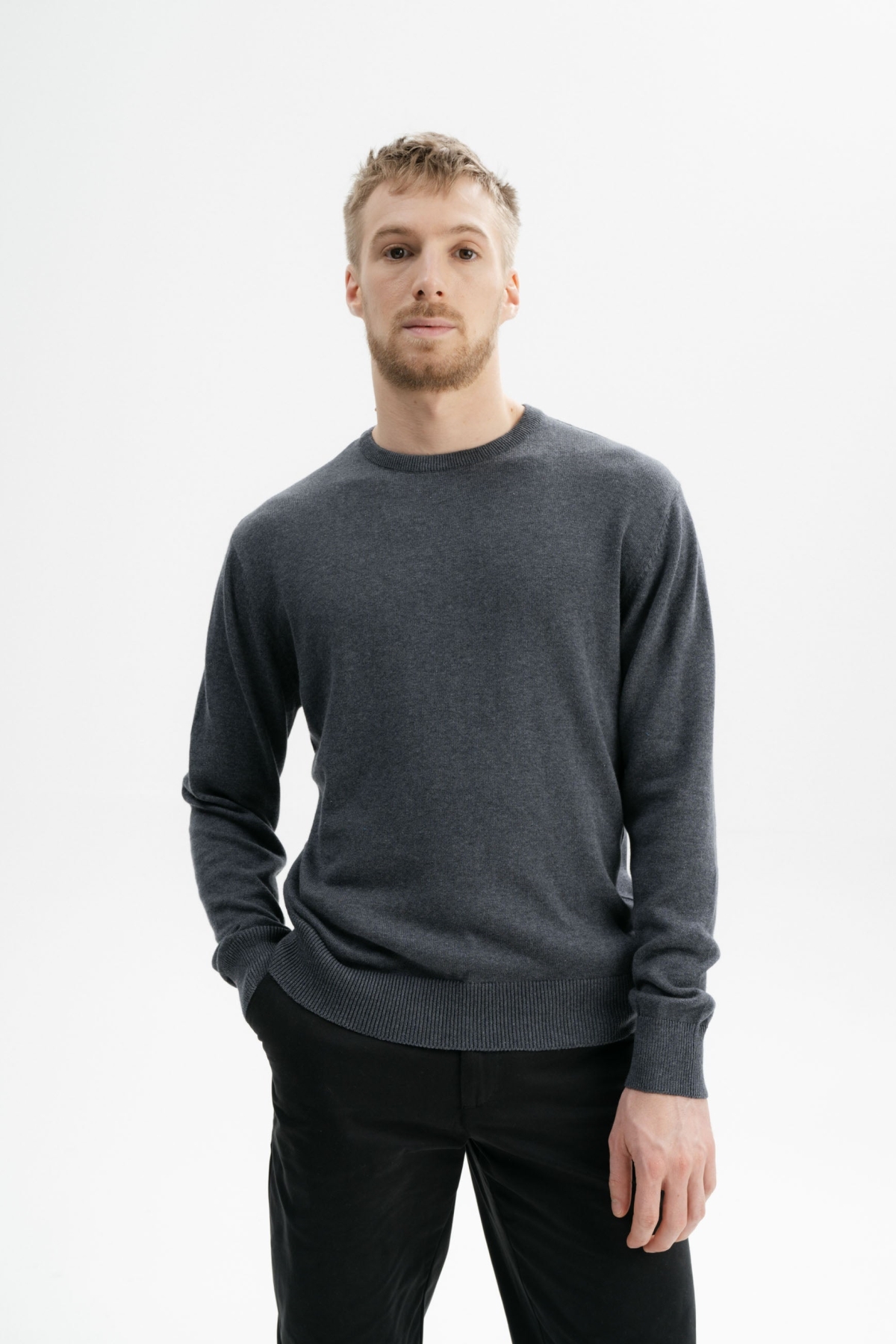 MELA mannen vegan Fijn Gebreide Trui Himal Antraciet Melange Donkergrijs