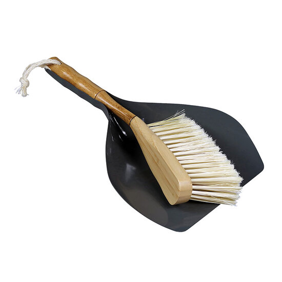 Cabanaz Dustpan and Brush Grey - Stoffer en blik van bamboe en metaal