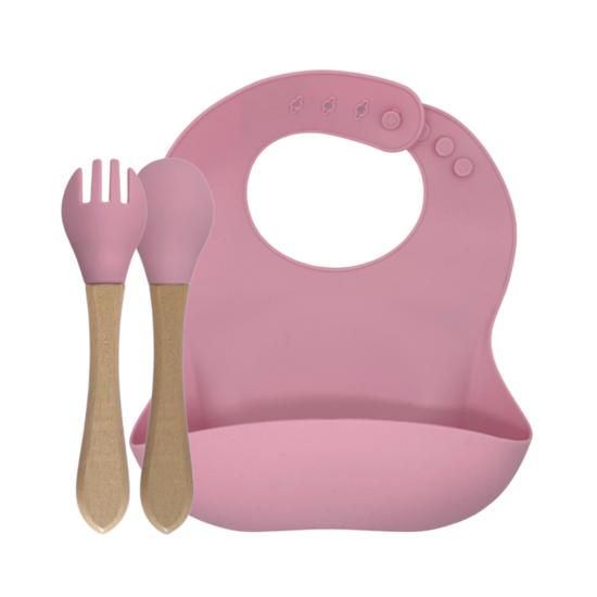 Siliconen slabje met vork en lepel - Roze