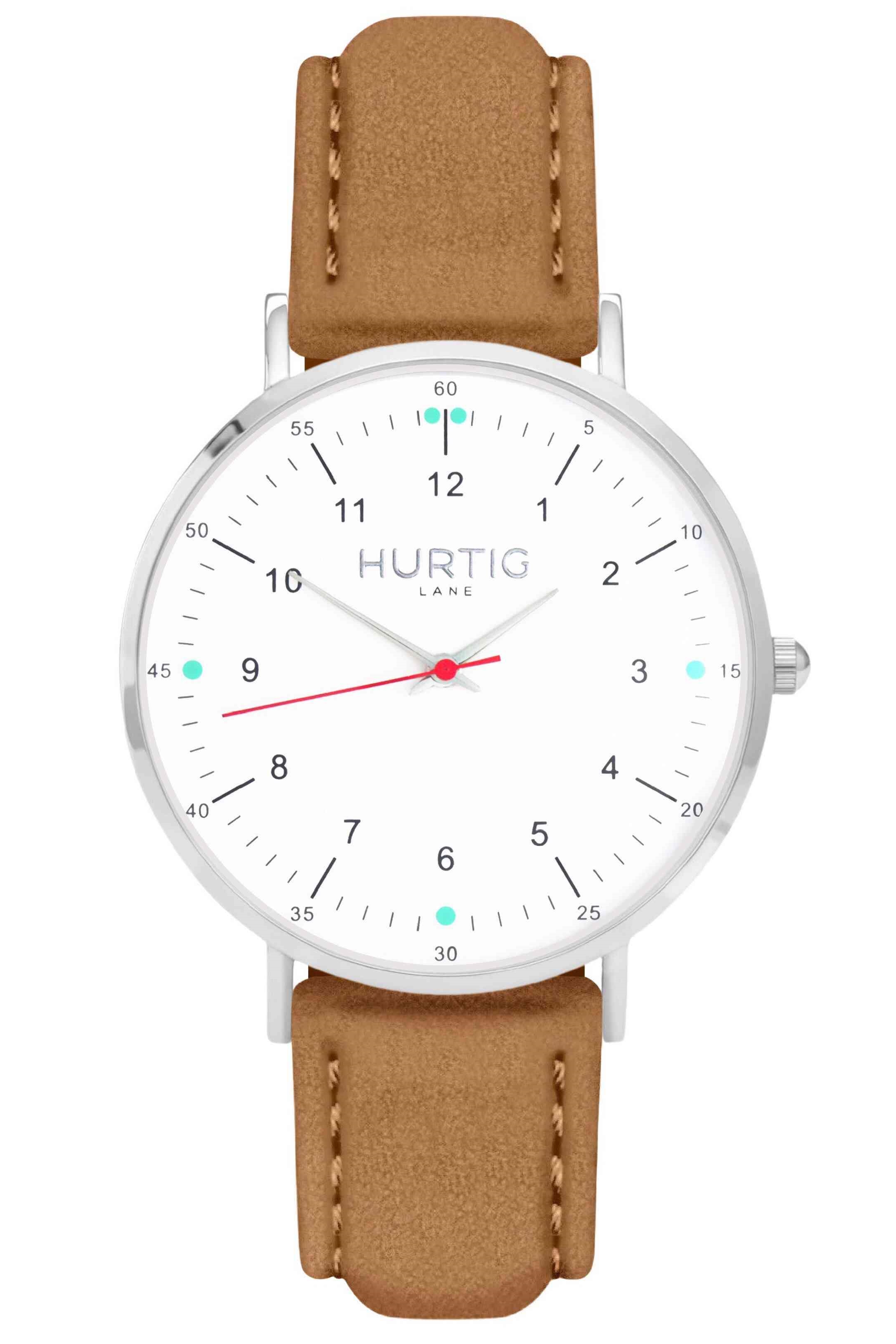 Hurtig Lane mannen vegan Horloge Moderno Zilver Wit & Camel
