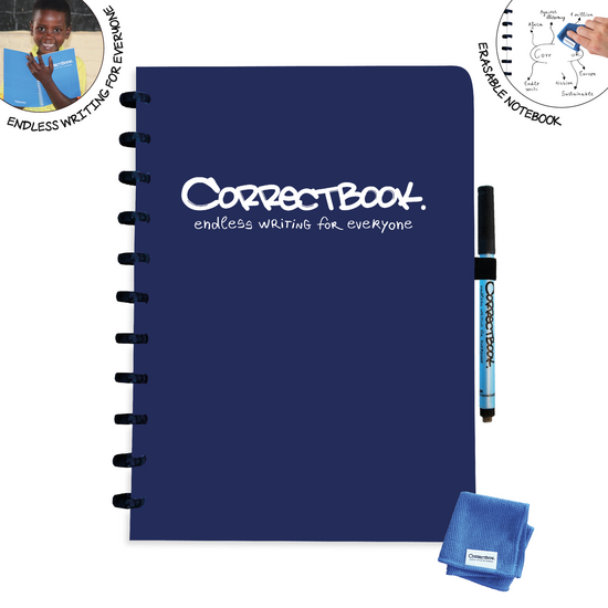 Correctbook Original A4 Midnight Blue - blanco notitieboek met pen en wisdoekje