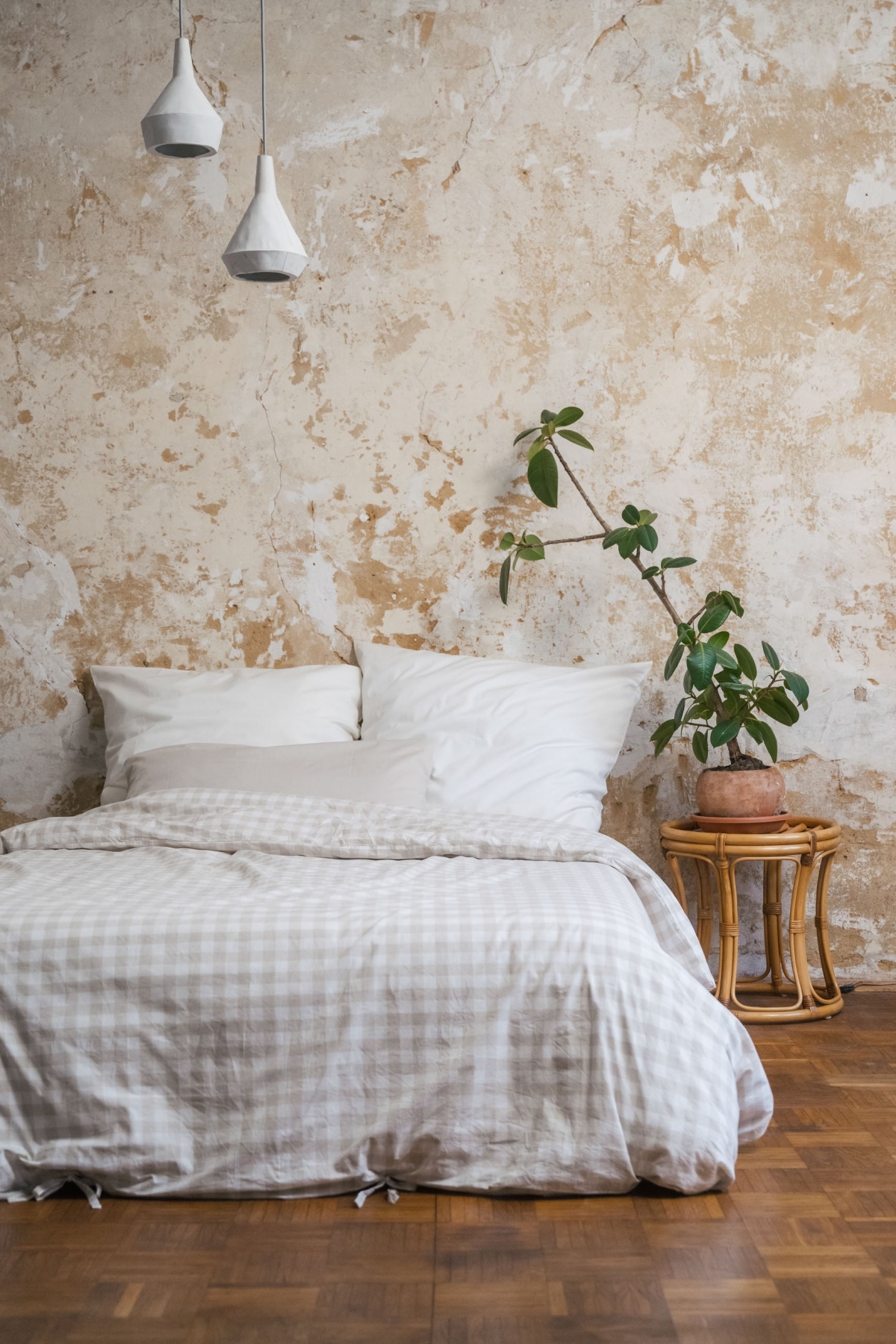 MELA  Beddengoedset Majuli Check Birch / Natuurlijk Wit