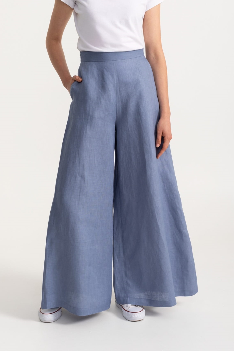 De IONESCU  Broek Palazzo Linnen Dusty Blue
