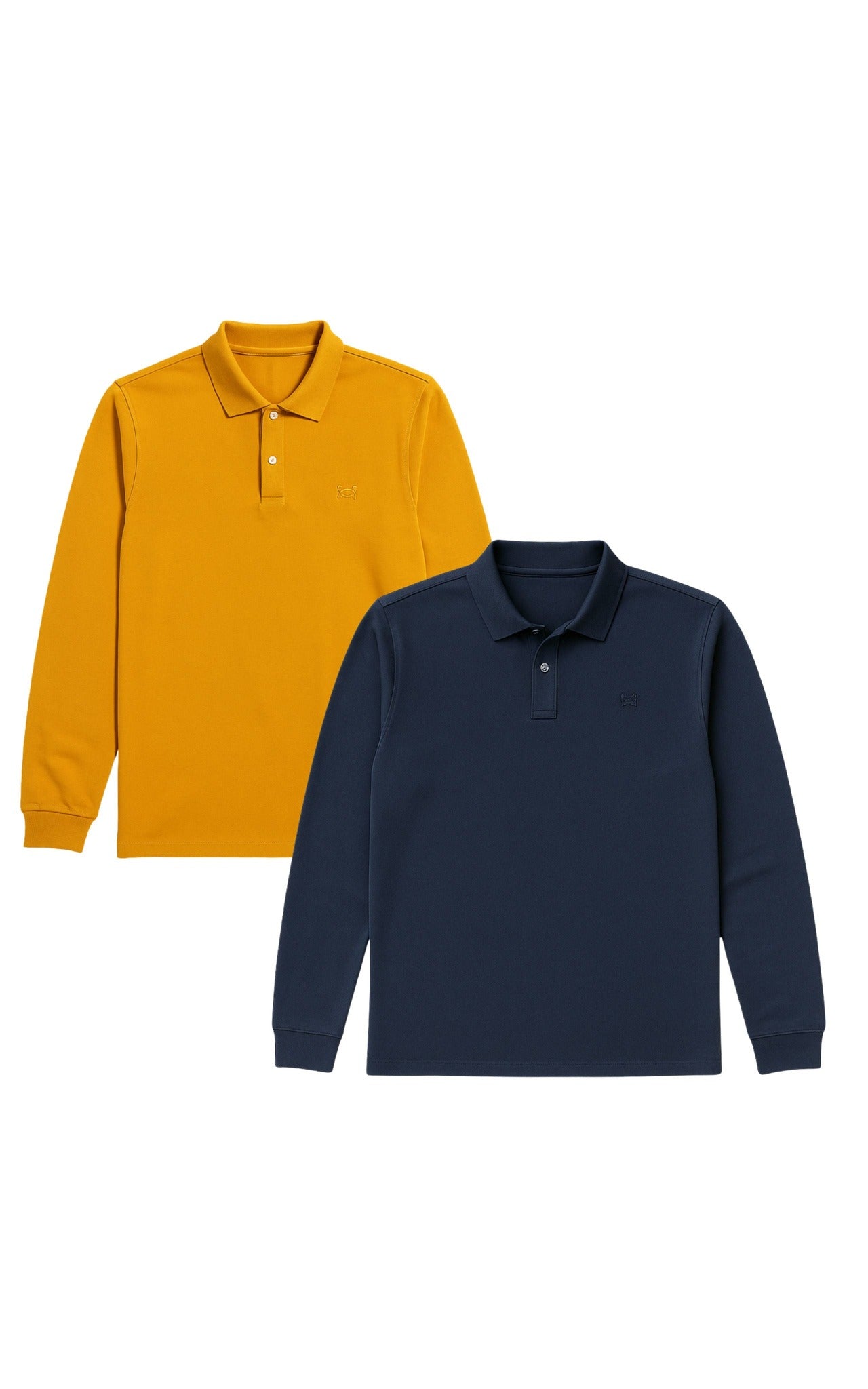 GORG mannen vegan Multipack Van 2 Poloshirts Met Lange Mouwen, Marineblauw/Mosterdgeel