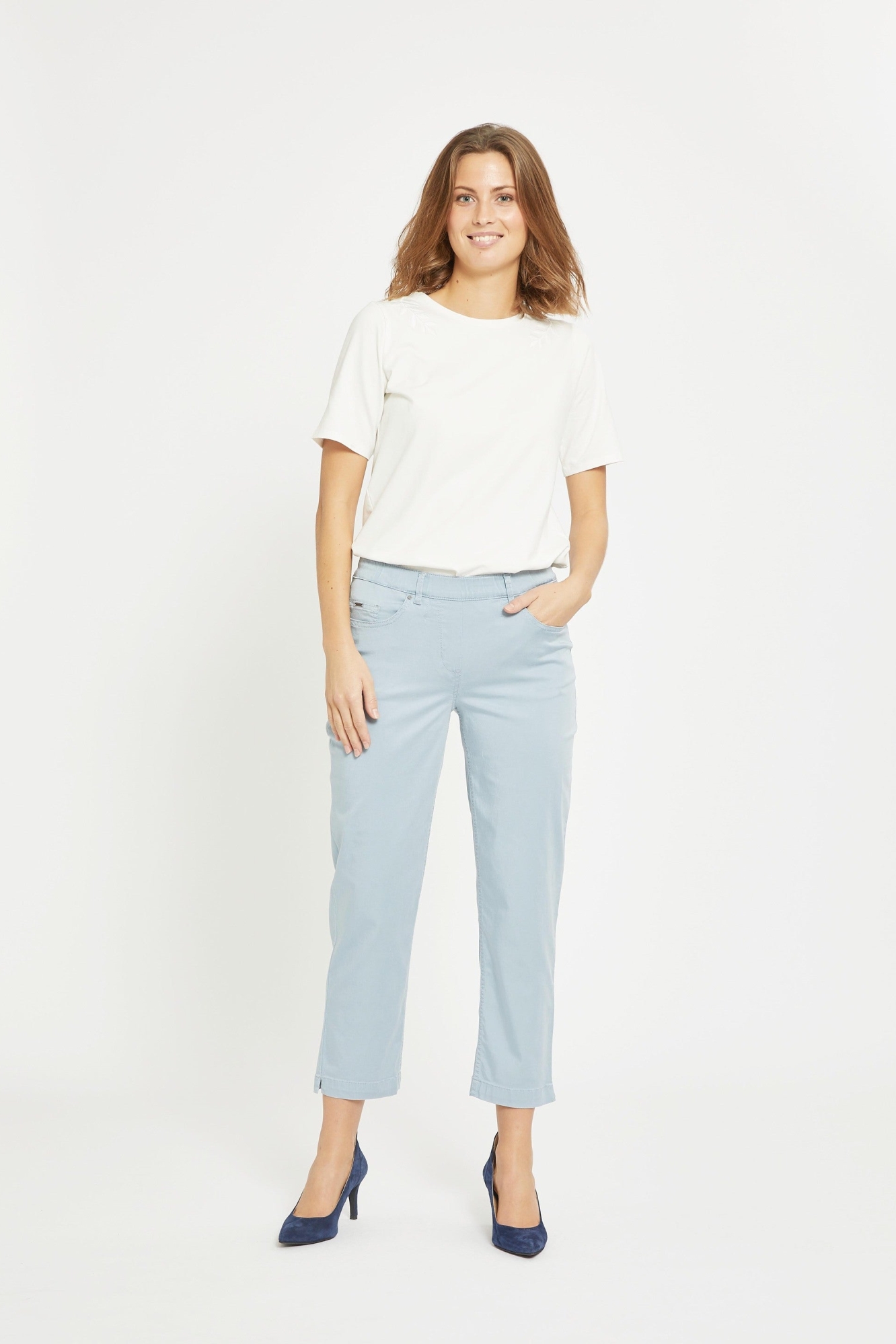 LAURIE  Broek Hannah Regular Crop Faded Blue