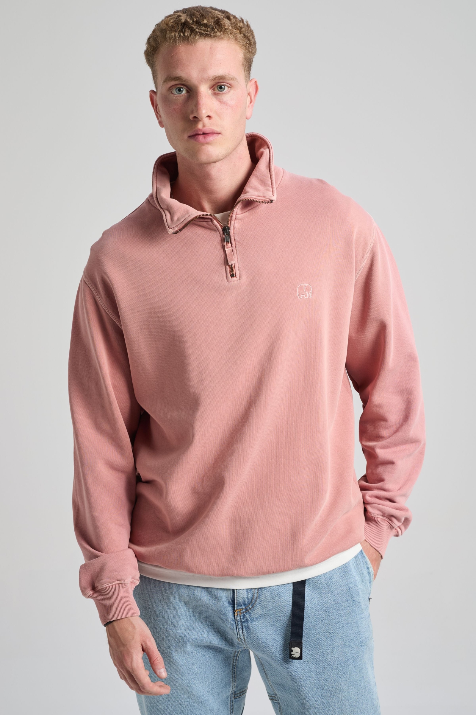 Trendsplant mannen vegan Sweatshirt Essential Sunwashed Quarter Zip Old Rose