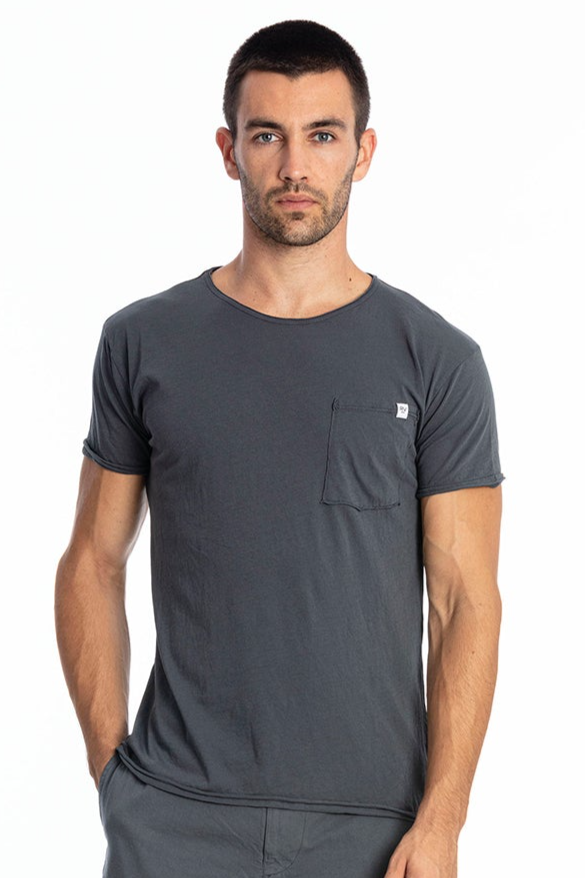 RAVENS VIEW IBIZA mannen vegan T-Shirt Ronde Wild Neck Pocket Lava Blauw