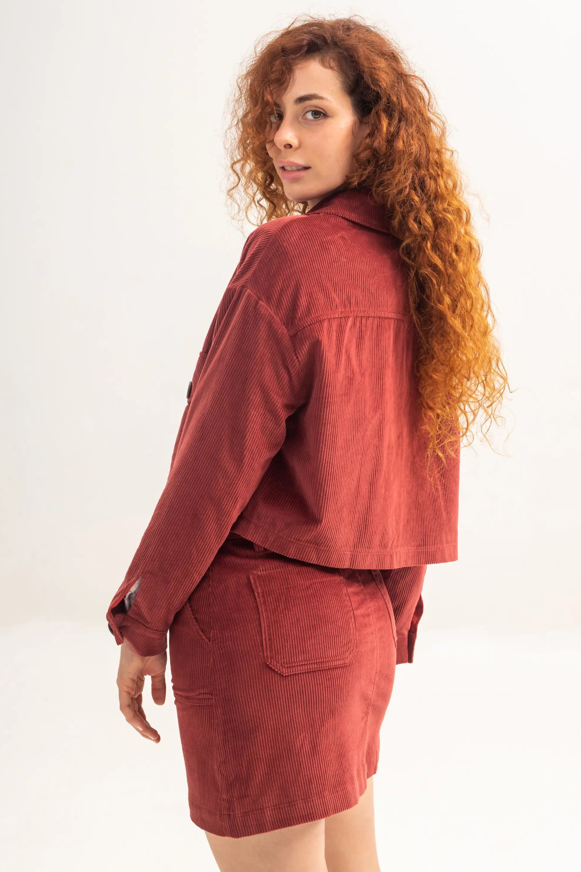 Clotsy  Corduroy Set Jas En Rok Bordeaux