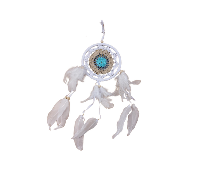 Fairtrade mini Dreamcatcher, gehaakte dromenvanger wit