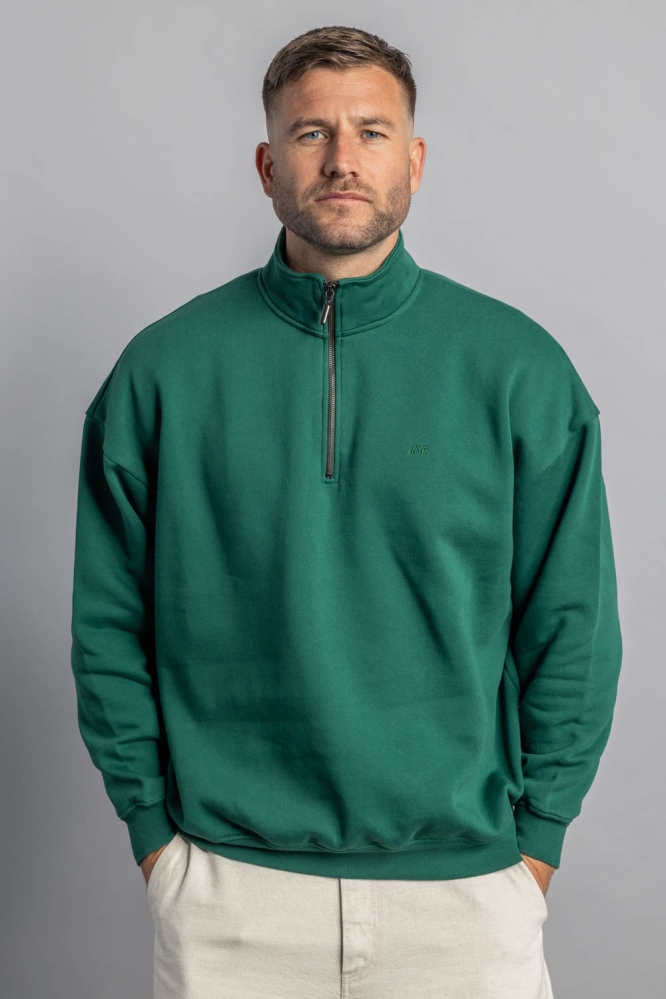 DIRTS mannen vegan Trui Met Kwartritssluiting, Oversized, Groen