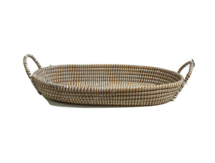 FairTrade XL ovale mand, Kaisa gras met wit gerecycled plastic