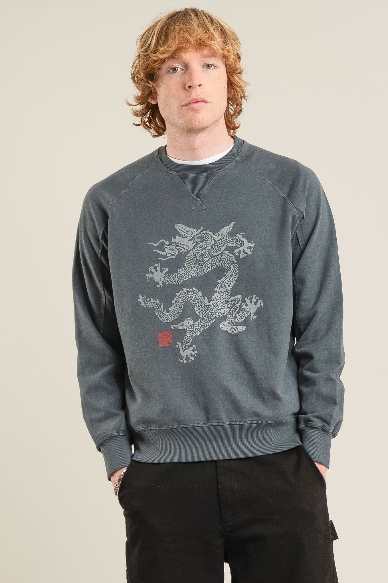 KOMODO mannen vegan Sweatshirt Dragon Washed Black