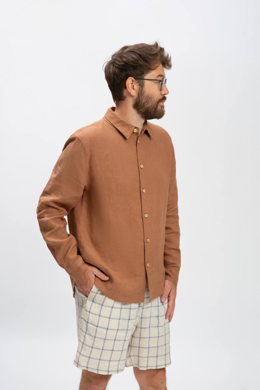 MATONA mannen vegan Shirt Casual Koffiebruin