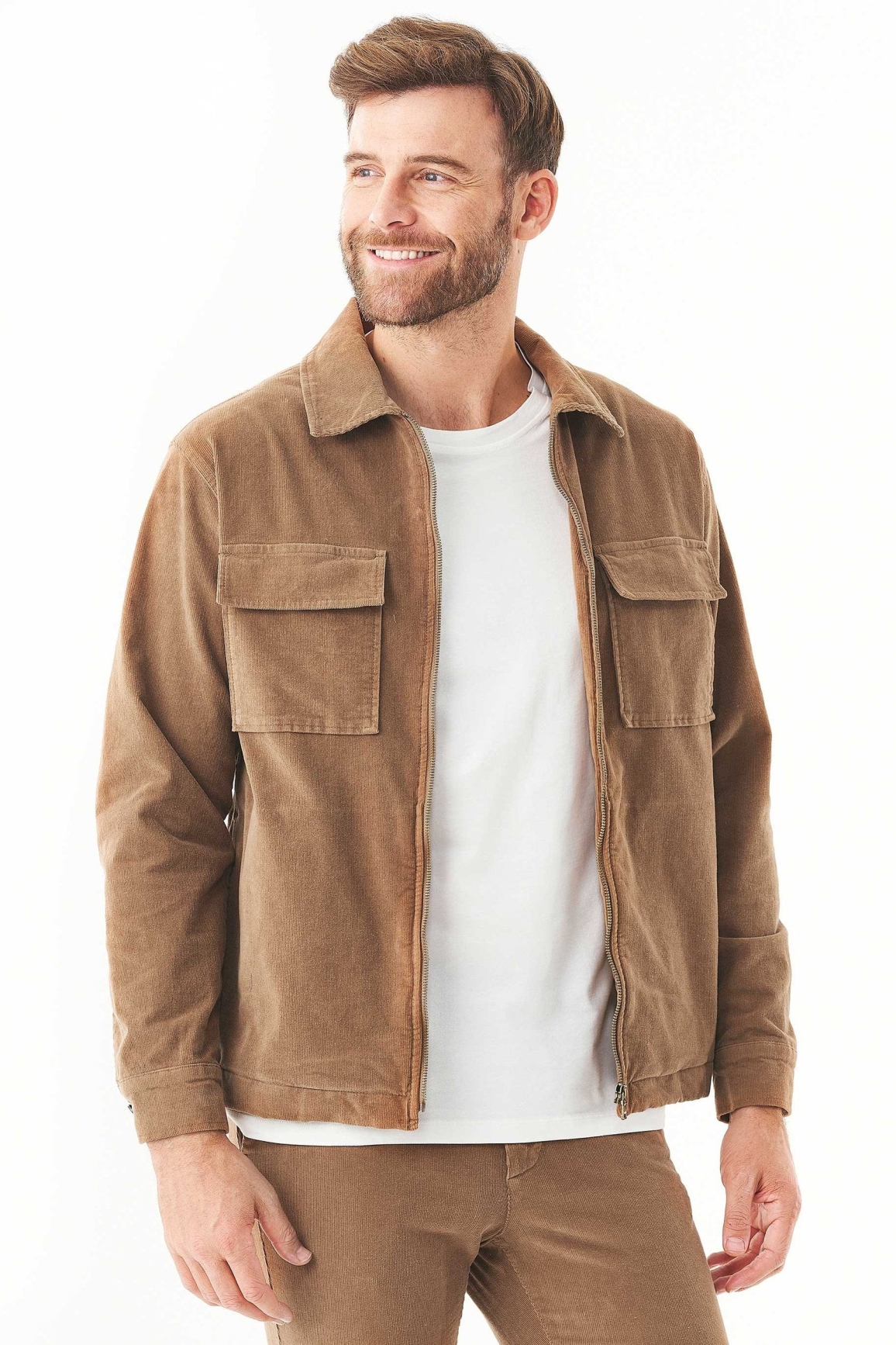 ORGANICATION mannen vegan Overshirt Corduroy Full Zip Cord Camel Brown