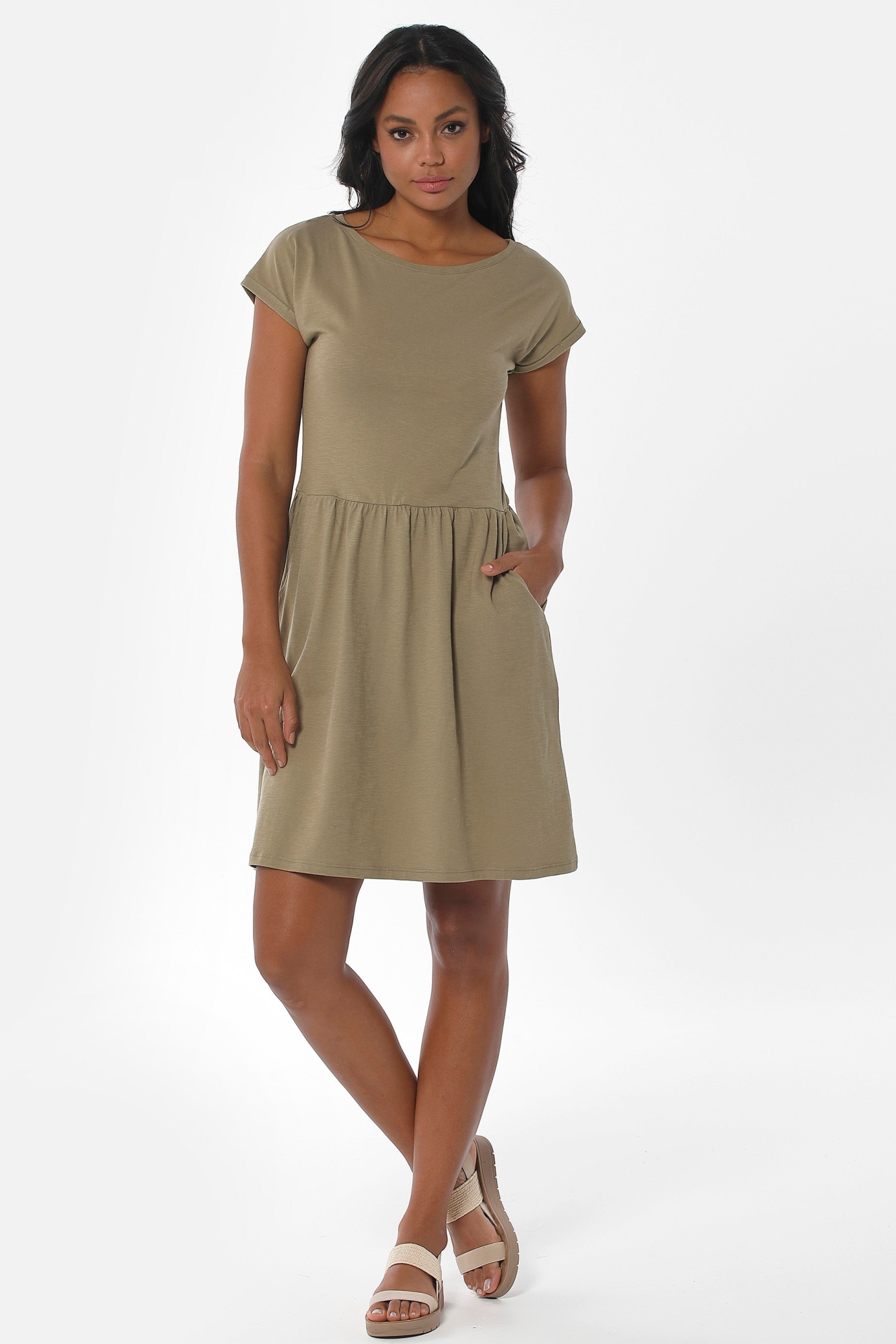 ORGANICATION  Slub Jersey Jurk Olijfgroen