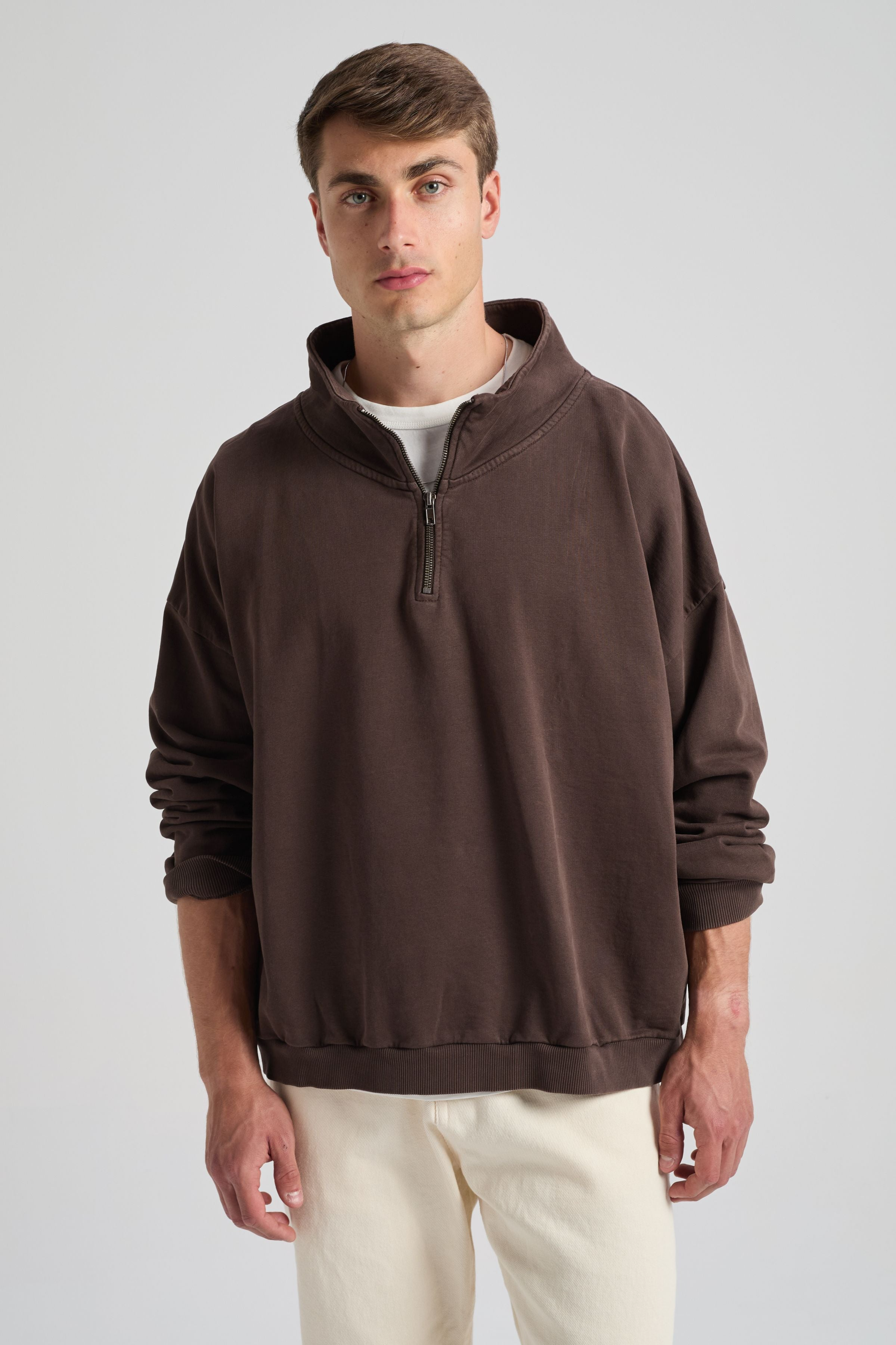 Trendsplant mannen vegan Sweatshirt Axis Super Heavy Quarter Zip Coffee Bean