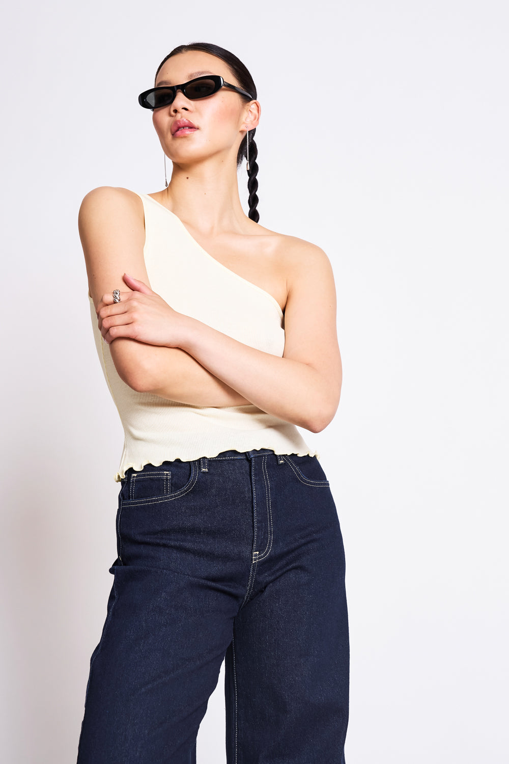 JAN 'N JUNE  Top One Shoulder Tigris CrÃ¨me