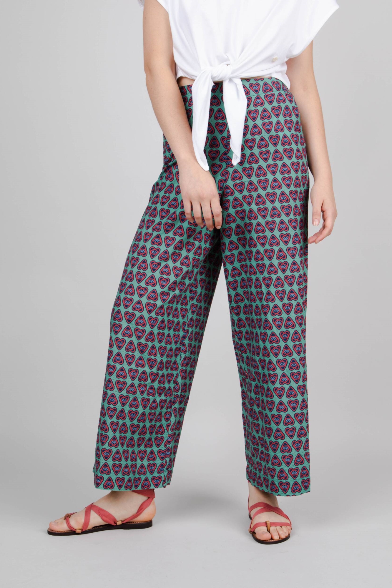 Brava Fabrics  Broek Hart Wijde Pijpen Licht Morera Groen & Rood