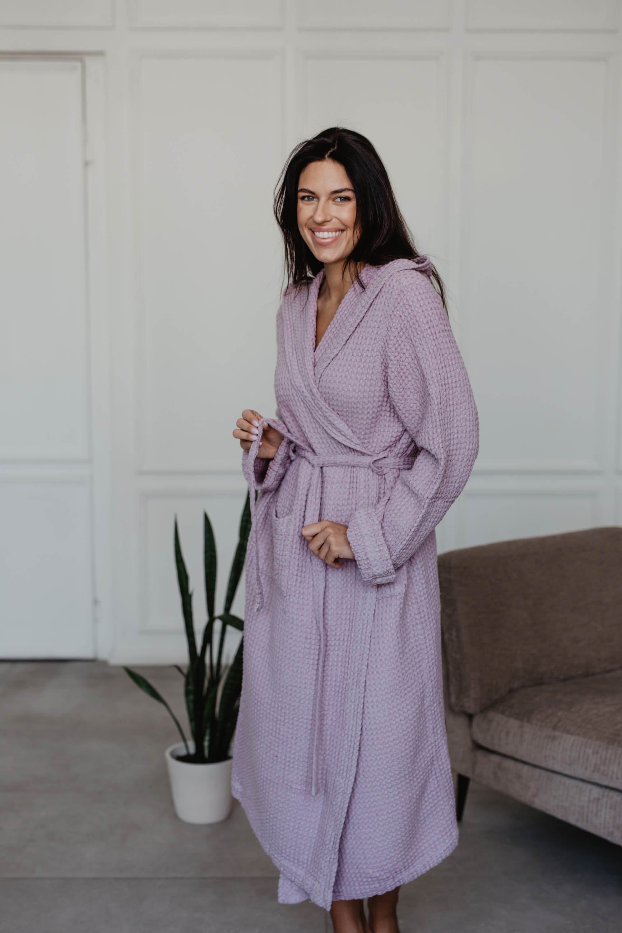 AmourLinen  Badjas Wafellinnen Snuggle Stoffige Lavendel