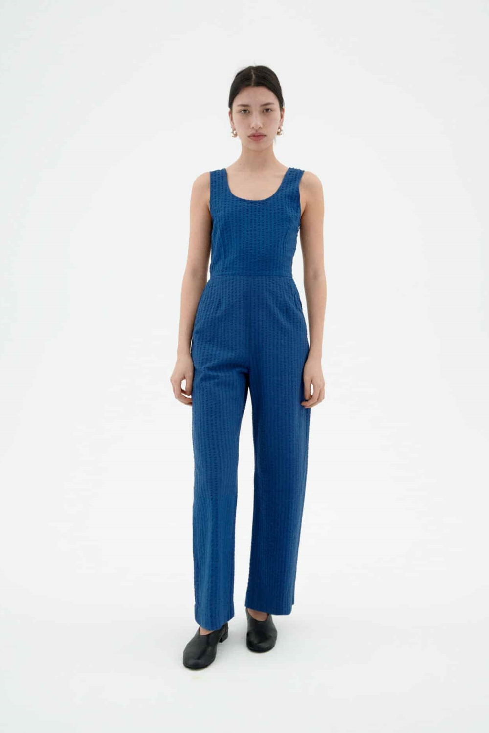 Thinking MU  Jumpsuit Seersucker Rafelesia Kobaltblauw