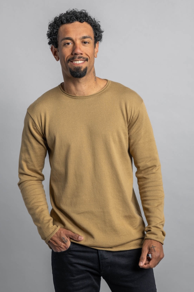 DIRTS Mannen Vegan Gebreide Longsleeve Sepia