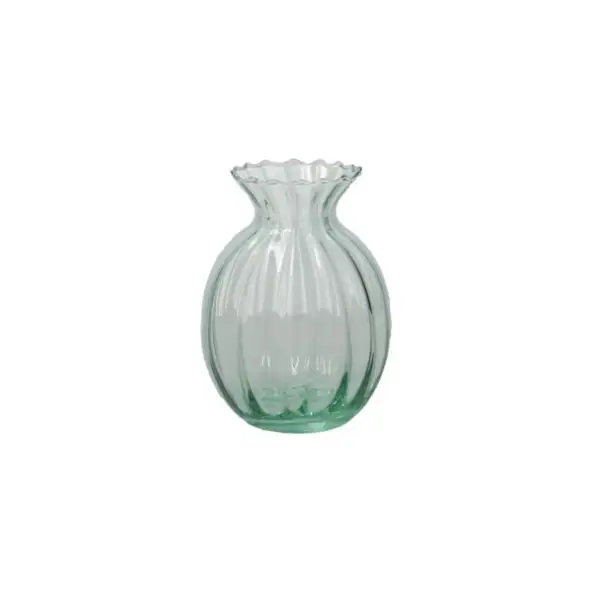 Vaas, ribbels, groen glas, 12 cm