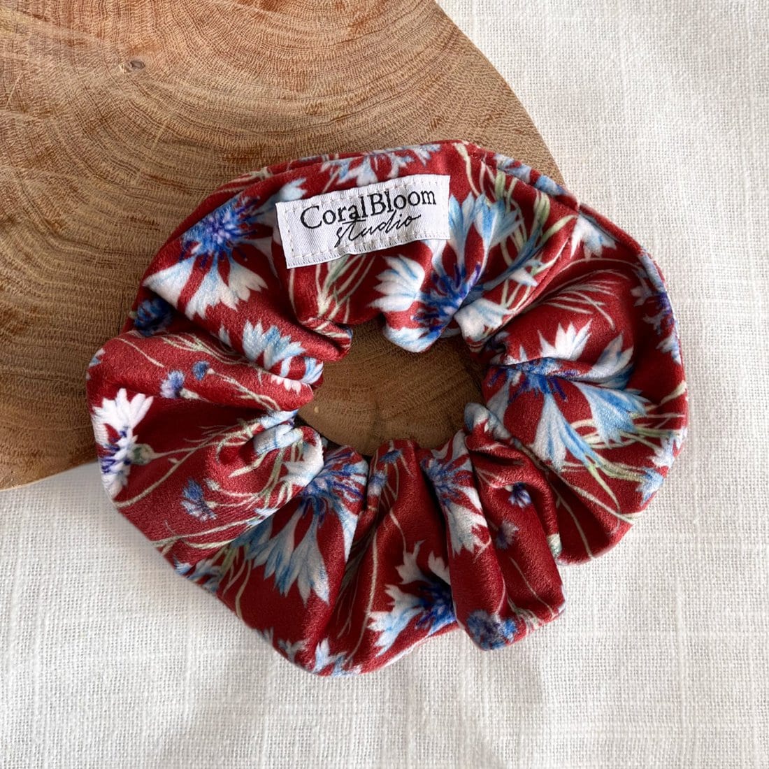 Cornflower On Terracotta Velvet Scrunchie