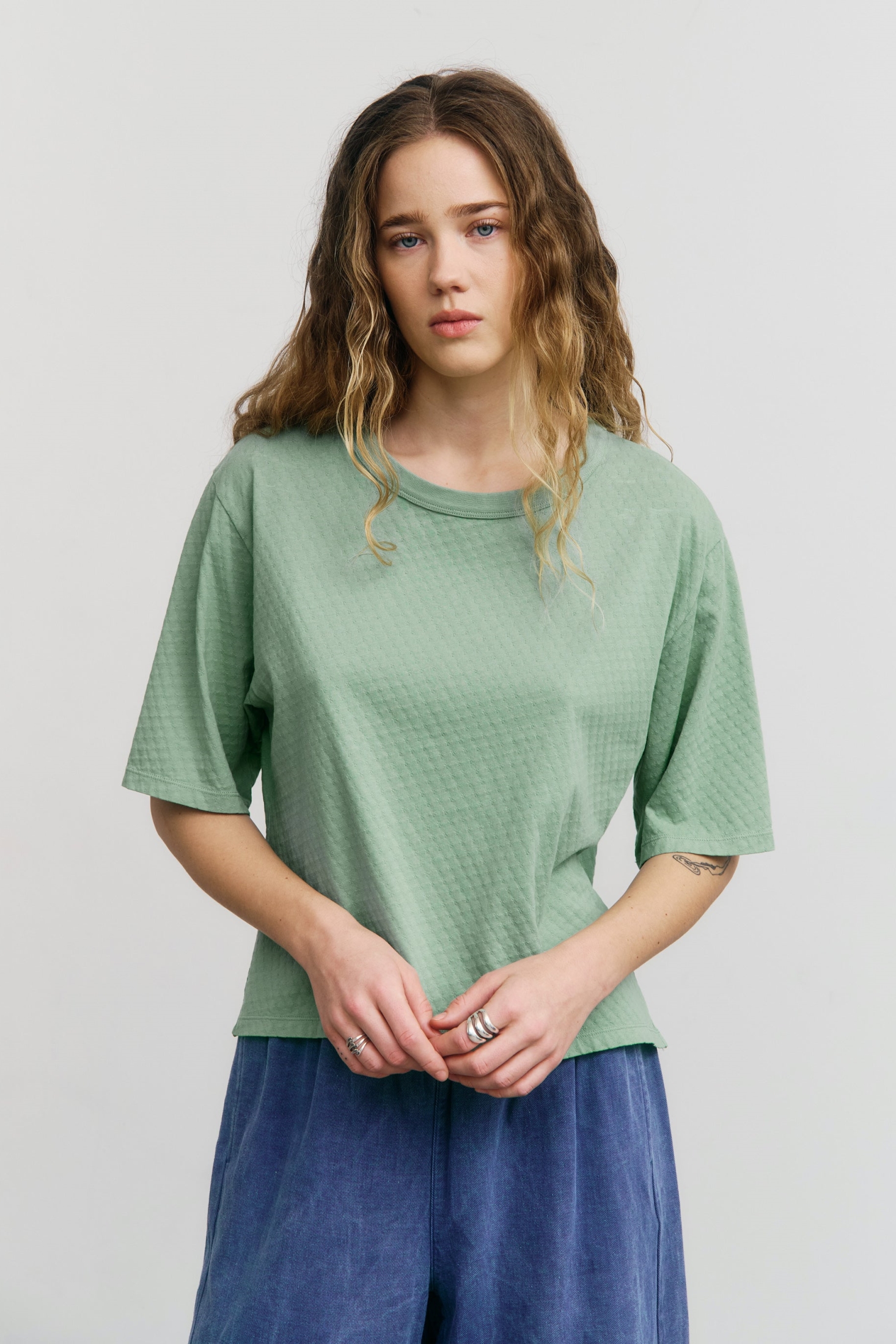 Rotholz  T-Shirt Met Textuur In Zeegroen