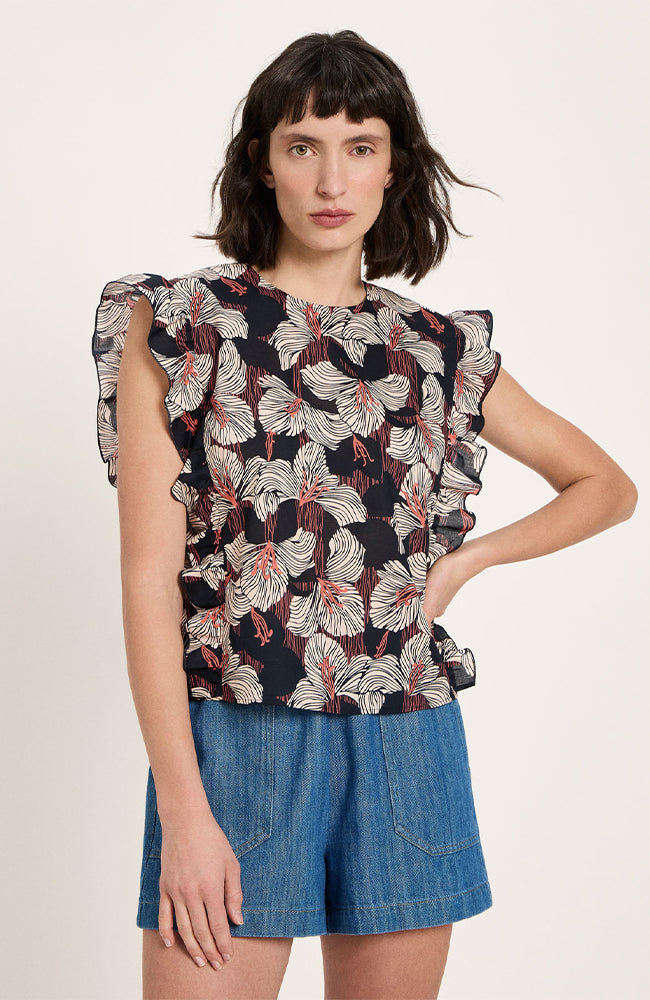 Lanius  Blouse Met Ruches En Onyxkleurige Accenten