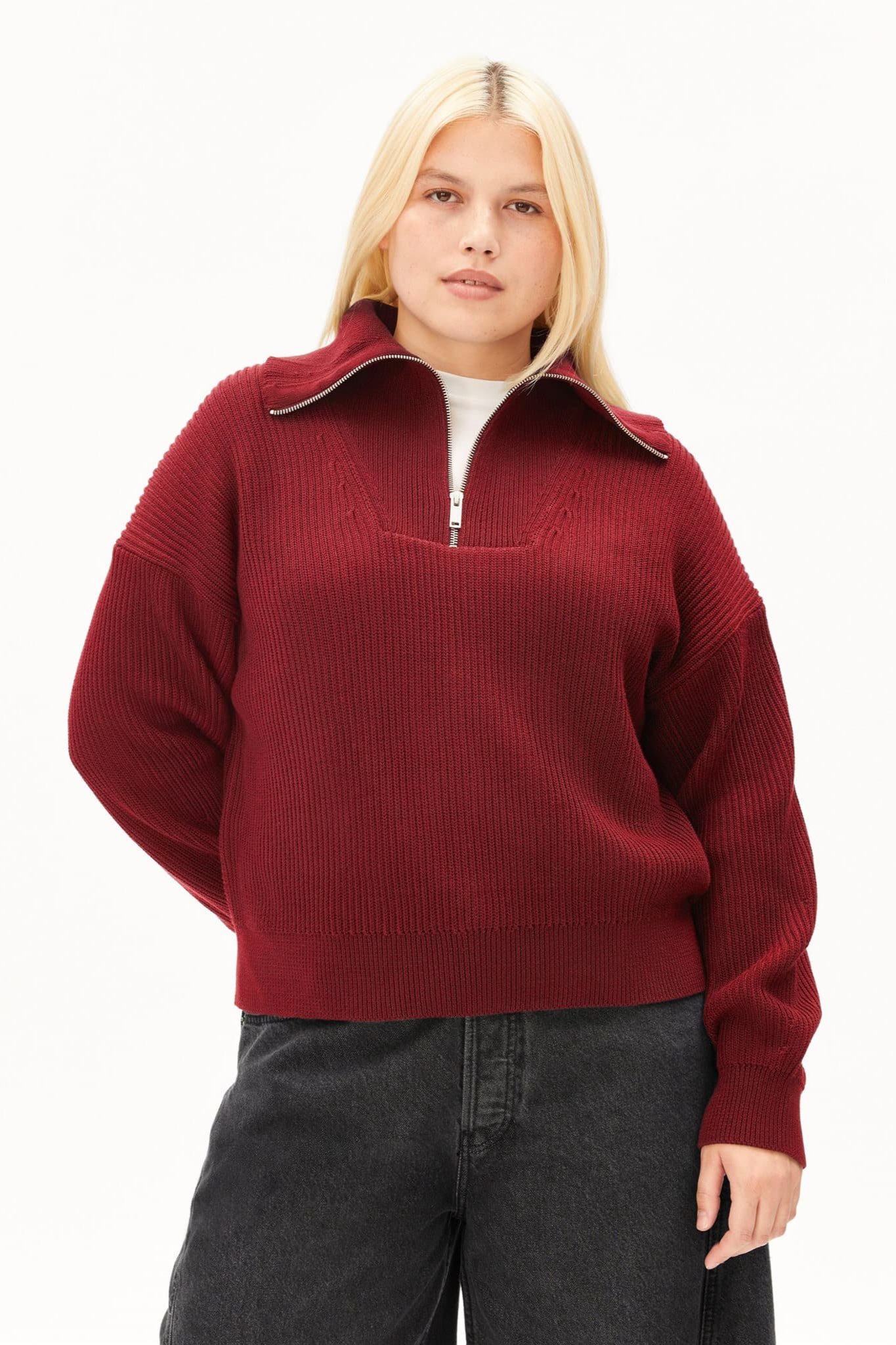 ARMEDANGELS  Trui Vanise Rib Knit Troyer Rood