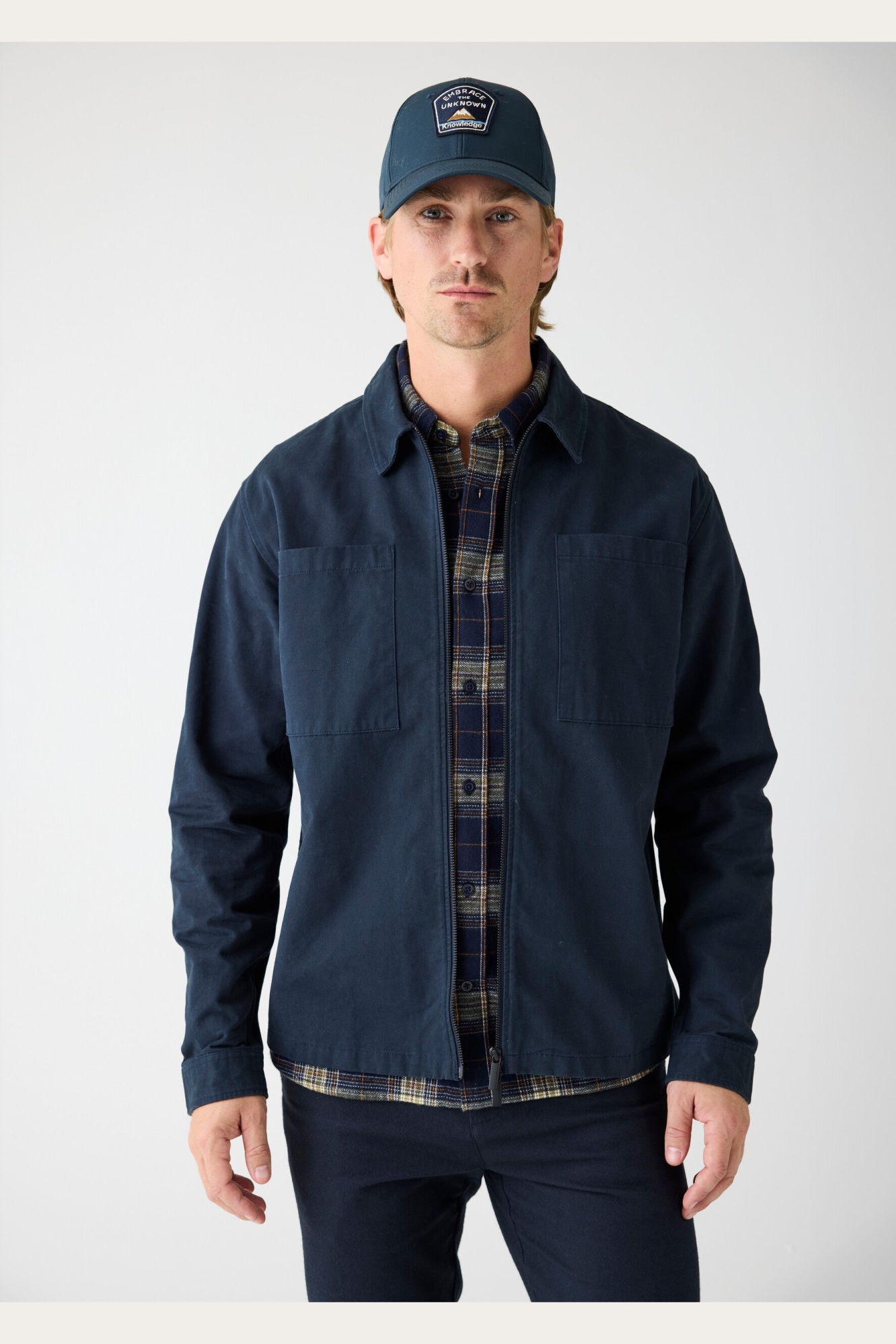KnowledgeCotton Apparel mannen vegan Overhemd Met Rits En Twill, Totaal Eclipse Marineblauw