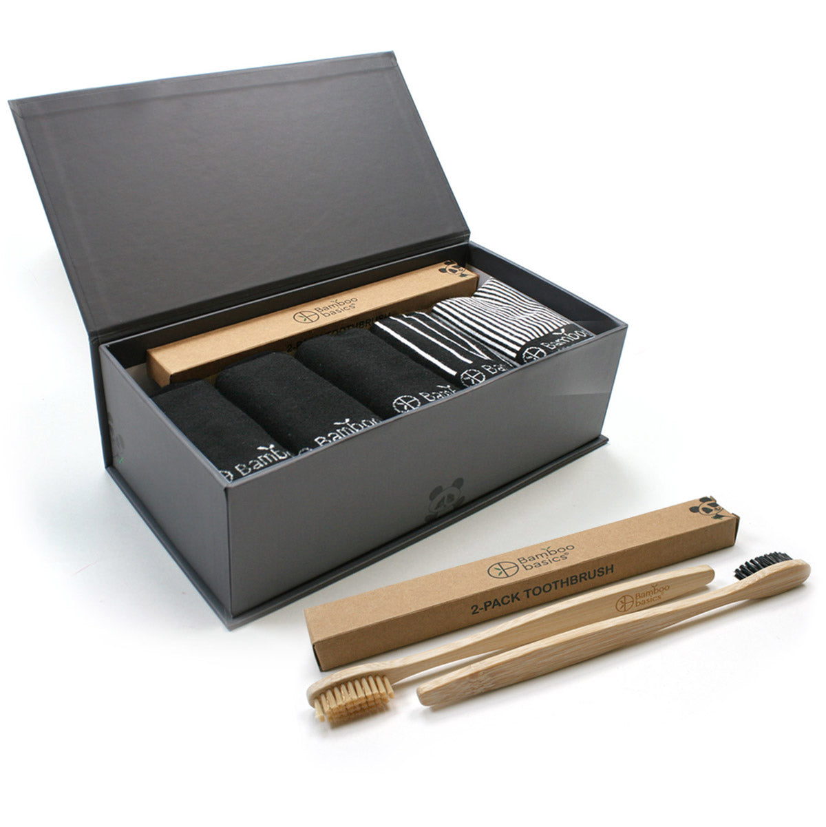 Luxe Giftpack Sokken Beau (5-pack) - Zwart + 2 bamboe tandenborstels!