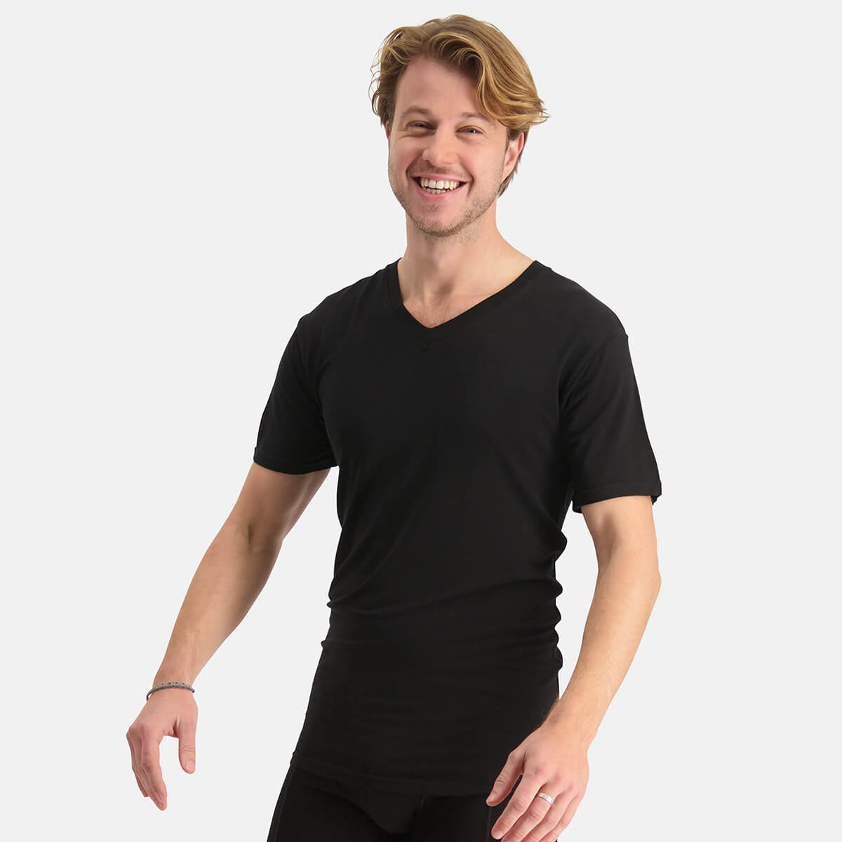 Slimfit T-Shirts Virgil diepe V-hals (2-pack) - Zwart