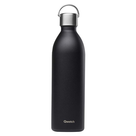 Qwetch Insulated Stainless steel Active Bottle 1000ml, RVS dubbelwandige fles mat zwart