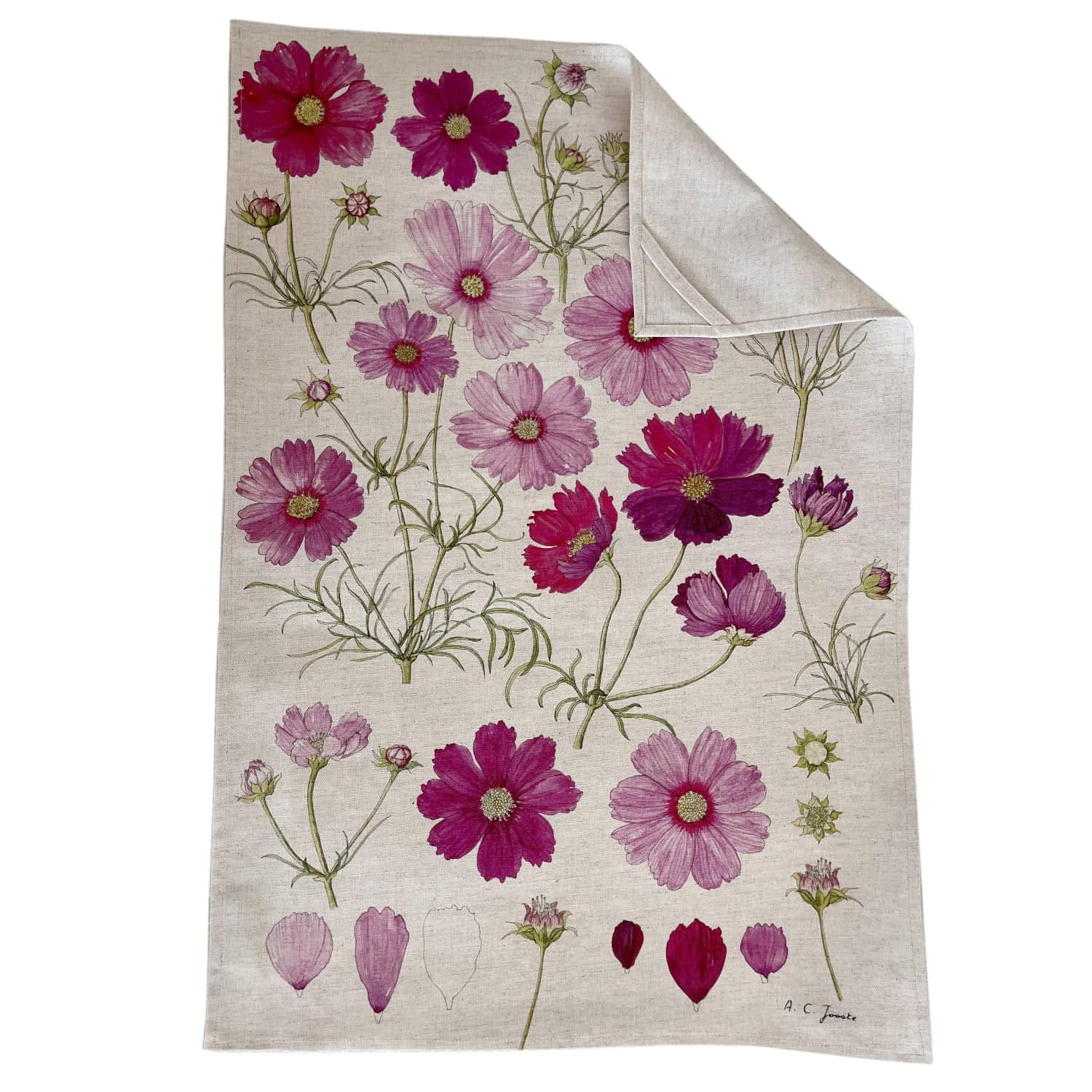 Pink Cosmos Hemp Tea Towel