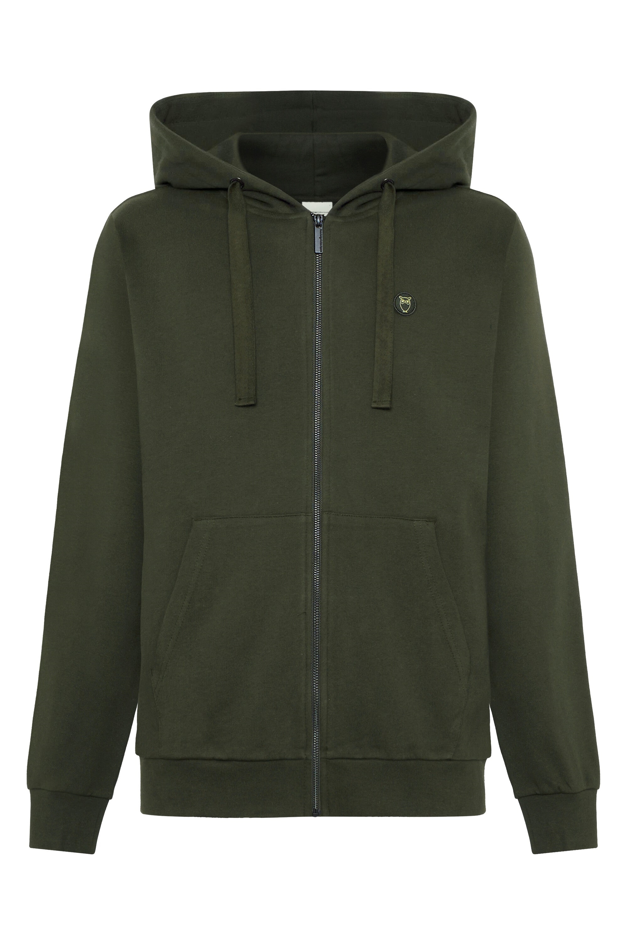 KnowledgeCotton Apparel mannen vegan Zip Hoodie Kangaroo Badge Forrest Night Green