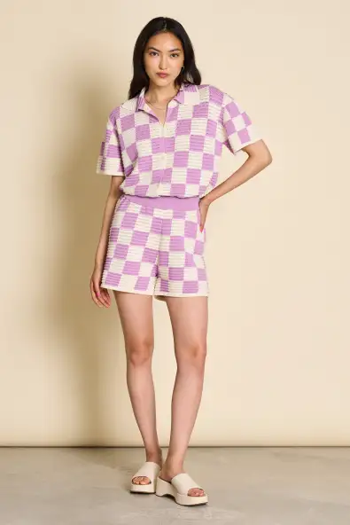 JAN 'N JUNE  Gehaakt Shortje Juana Orchid & Gebroken Wit Geruit