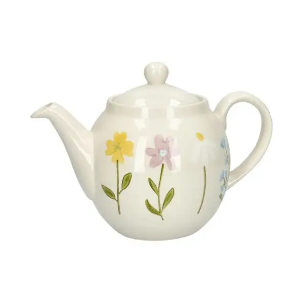 Theepot, steengoed, wilde bloemen, 1,3 liter