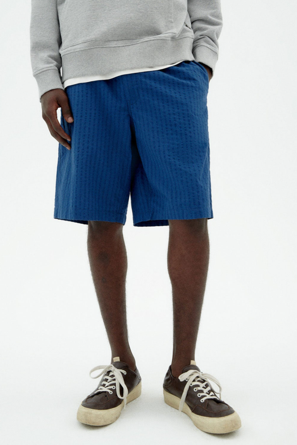 Thinking MU mannen vegan Shorts Seersucker Bermuda Gasper Blue